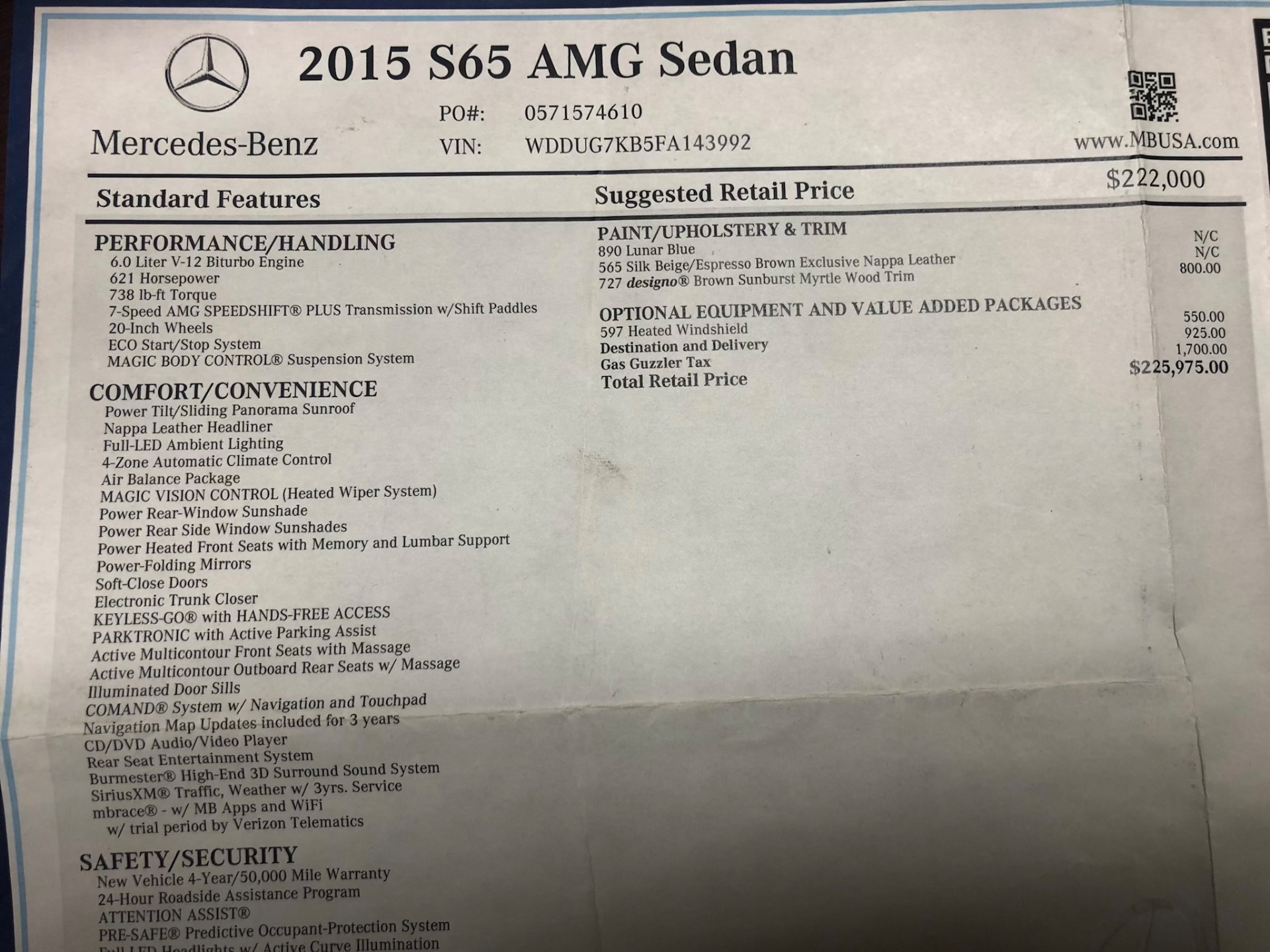 2015 Mercedes-Benz S-Class S 65 AMG